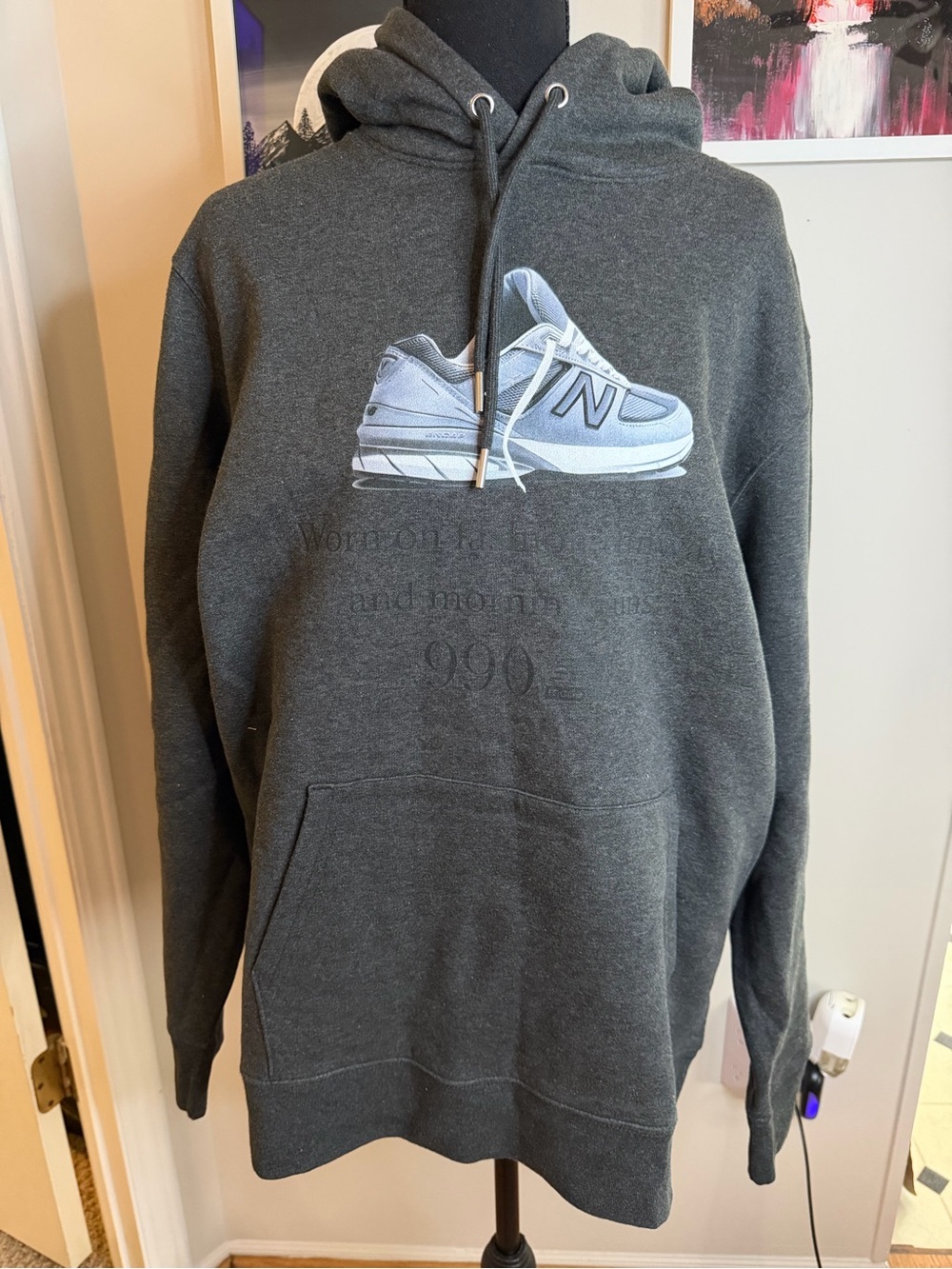 Charcoal Gray Hoodie with Sneaker Graphic Size M